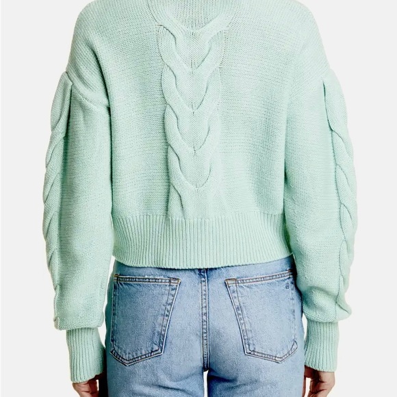 RAG & BONE Oversized Fit TAYLOR CABLE Cashmere Cotton Knit Button Sweater MINT - Picture 11 of 11